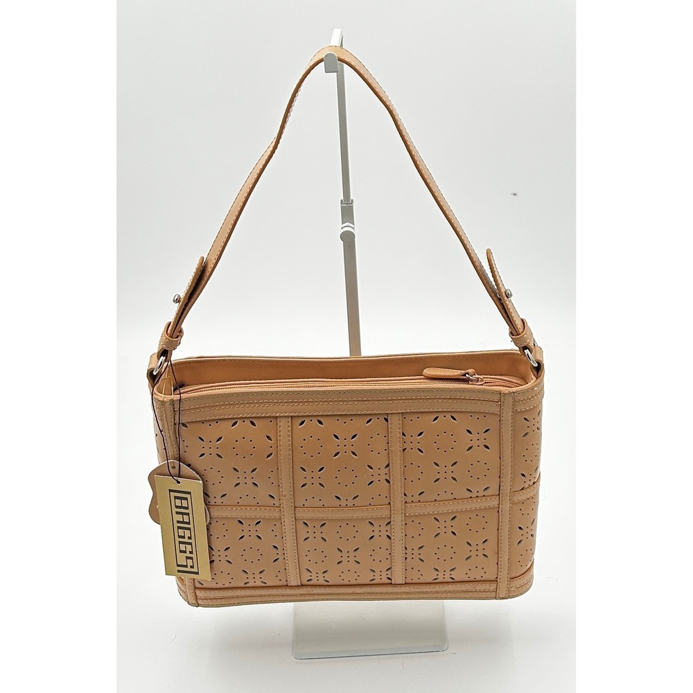 NWT BAGGS Leather Shoulder‎ Bag Women Natural Tan Perforated Style 301 Y2K